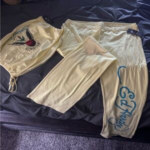 Ed Hardy Yellow Lounge Set with Blue Logo